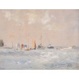 Victor William Ellis (1921-1984) British. "Yachts Off Cowes, Regatta Week", Oil on textured paper,