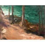 Mary Riter Hamilton (1873-1954) Canadian. "The Trail, Lake Louise", Oil on Board, Signed and Dated