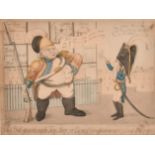 J.B. (Early 19th Century) British. "John Bull Guarding the Toy Shop", Hand Coloured Etching,