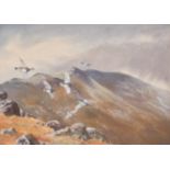 Philip Rickman (1891-1982) British. 'Ptarmigan in Flight in a Mountainous Landscape', Watercolour,