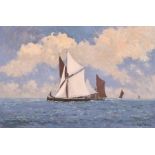 Hugh Boycott Brown (1909-1990) British. "Barges at Sea - Stiff Breeze", Oil on Canvas, Signed,