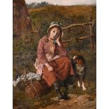 William Hemsley (1819-1893) British. "So Tired", with a Young Girl and Dog, Oil on Canvas, Signed,