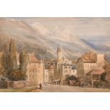 David Cox Jnr (1809-1885) British. An Alpine Town Scene, Watercolour, Signed, 11.25" x 16" (28.6 x