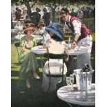 Sherree Valentine Daines (1959- ) British. "Café on the River", Oil on Board, Signed with Initials,
