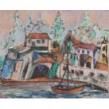 20th Century European School. A Harbour Scene, Oil on Board, Indistinctly Signed, 23? x 28.5? (58.