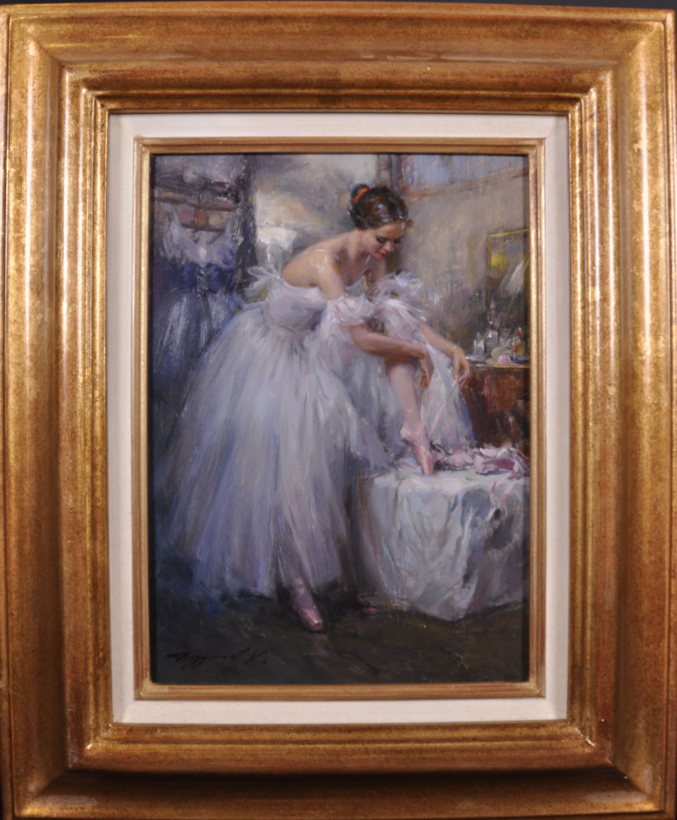 Konstantin Razumov (1974-    ) Russian. "Ballerina in the Dressing Room", tying her Ballet Shoes, - Image 2 of 5