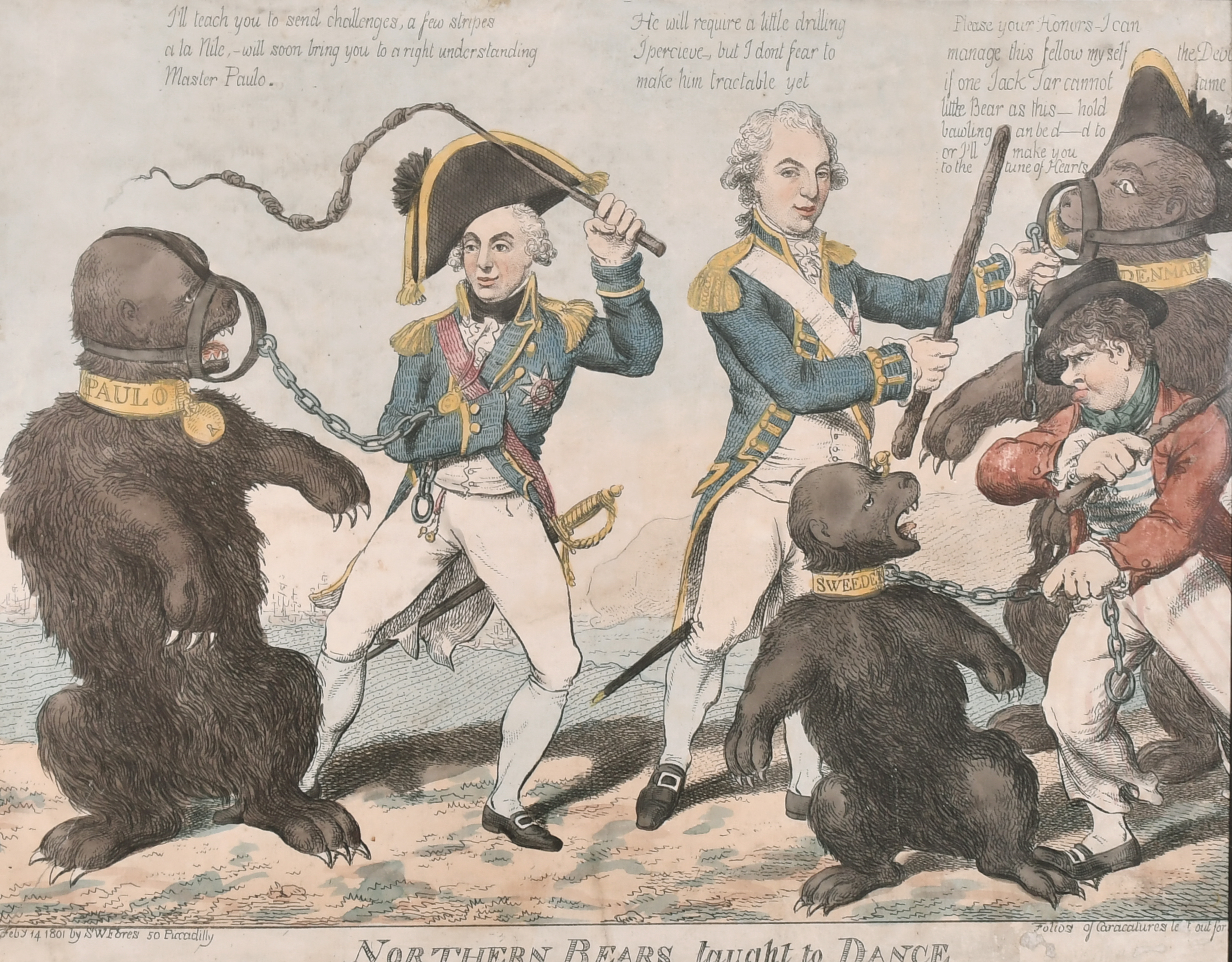 18th - 19th Century English School. "Northern Bears Taught to Dance", Hand Coloured Etching,