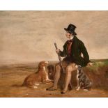 Circle of Henry Barraud (1811-1874) British. A Sportsman with his Dogs, Oil on Canvas, 8" x 10" (