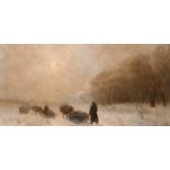 V Federoff (19th - 20th Century) Russian. "Transporting in Winter, Through Woods at Night", Oil on