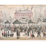 Laurence Stephen Lowry (1887-1976) British. "Market Scene, Northern Town (1939)", Print, Signed in
