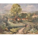 M. David (20th Century) French. Figures in a French Landscape, Oil on Canvas, Signed and Dated 1943,