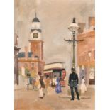 Ibrahim (20th Century) British. Edwardian Street Scene, Oil on Canvas, Signed, Unframed 24" x 18" (