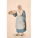 19th Century Italian School. "Venditrice di Bescotti e Gallette", Watercolour, Inscribed, 9" x 5.75"