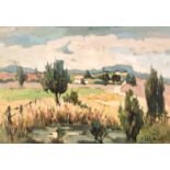 20th Century European School. A Landscape in Provence, Oil on Canvas, Indistinctly Signed, 15" x
