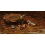 Philibert Leon Couturier (1823-1901) French. 'Grey Wagtails at a Watering Trough', Oil on Panel,