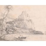 J. Woods (19th Century) British. "Brimstone Hill, St Kitts, from Sandy Bay", Pencil, Signed,