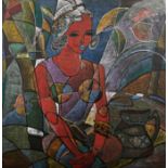 Chen Wai Man (20th Century) Chinese. Portrait of a Woman, Mixed Media, Signed, 39.5" x 39.5" (100