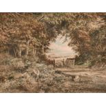 David Cox (1809-1885) British. "Shepherd & Sheep Entering a Field, with Girls Picking Berries",