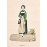 19th Century Swiss School. "Luzern", Study of a Lady in Costume, Watercolour, Inscribed, Unframed 9"
