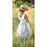 Sherree Valentine Daines (1959- ) British. "Buttercups & Bluebells", Oil on Panel, Signed with