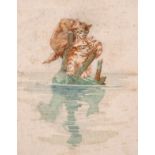 Early 20th Century English School. A Water Scene with Two Kittens on an Upturned Wooden Horse,