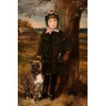 Francis Cecil Boult (act.1877-1895) British. A Young Girl with a Riding Crop holding a Dog, Oil on