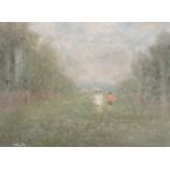 William Mason (1906-2002) British. Children in a Landscape, Oil on Canvas, Signed, 12" x 16" (30.5 x
