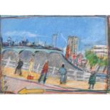 Philip Kelly (1950-2010) Irish. Figures on a London Bridge, Pastel, 17.75" x 25.25" (45 x 64cm)