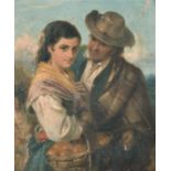 Robert Kemm (1837-1895) British. A Courting Couple, Oil on Canvas, Signed, Unframed 12" x 10" (30.