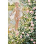 Konstantin Razumov (1974- ) Russian. "Bather", Oil on Canvas, Signed in Cyrillic, and Signed and