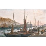 A Lyon (19th - 20th Century) British. "A View of East Looe (Cornwall)", with Fishermen unloading