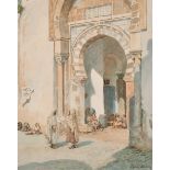 Thomas Ellison (1866-c.1942) British. A Middle Eastern Scene with Figures by an Archway,