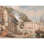 James Duffield Harding (1798-1863) British. 'Lynmouth Harbour' (possibly Clovelly), Watercolour,