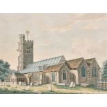 19th Century English School. "Heston, Middlesex", Study of a Church, Watercolour, Inscribed in the