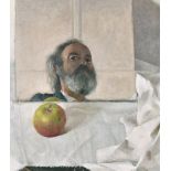 Arthur Easton (1939- ) British. A Self Portrait looking at an Apple, Oil on Board, Signed and
