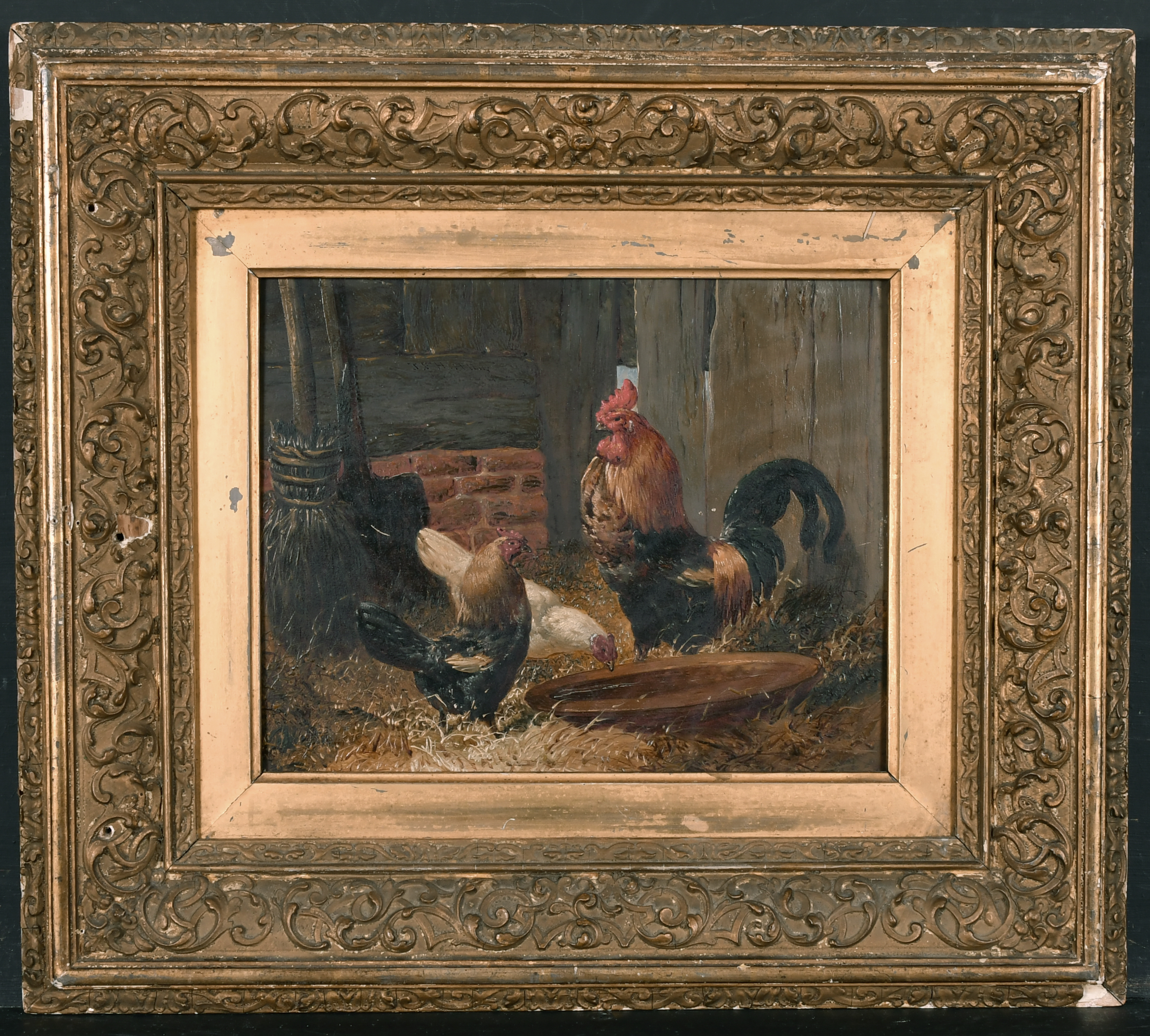 John Frederick Herring Snr (1795-1865) British. A Cockerel and Chickens Feeding, Oil on Board, - Image 2 of 4