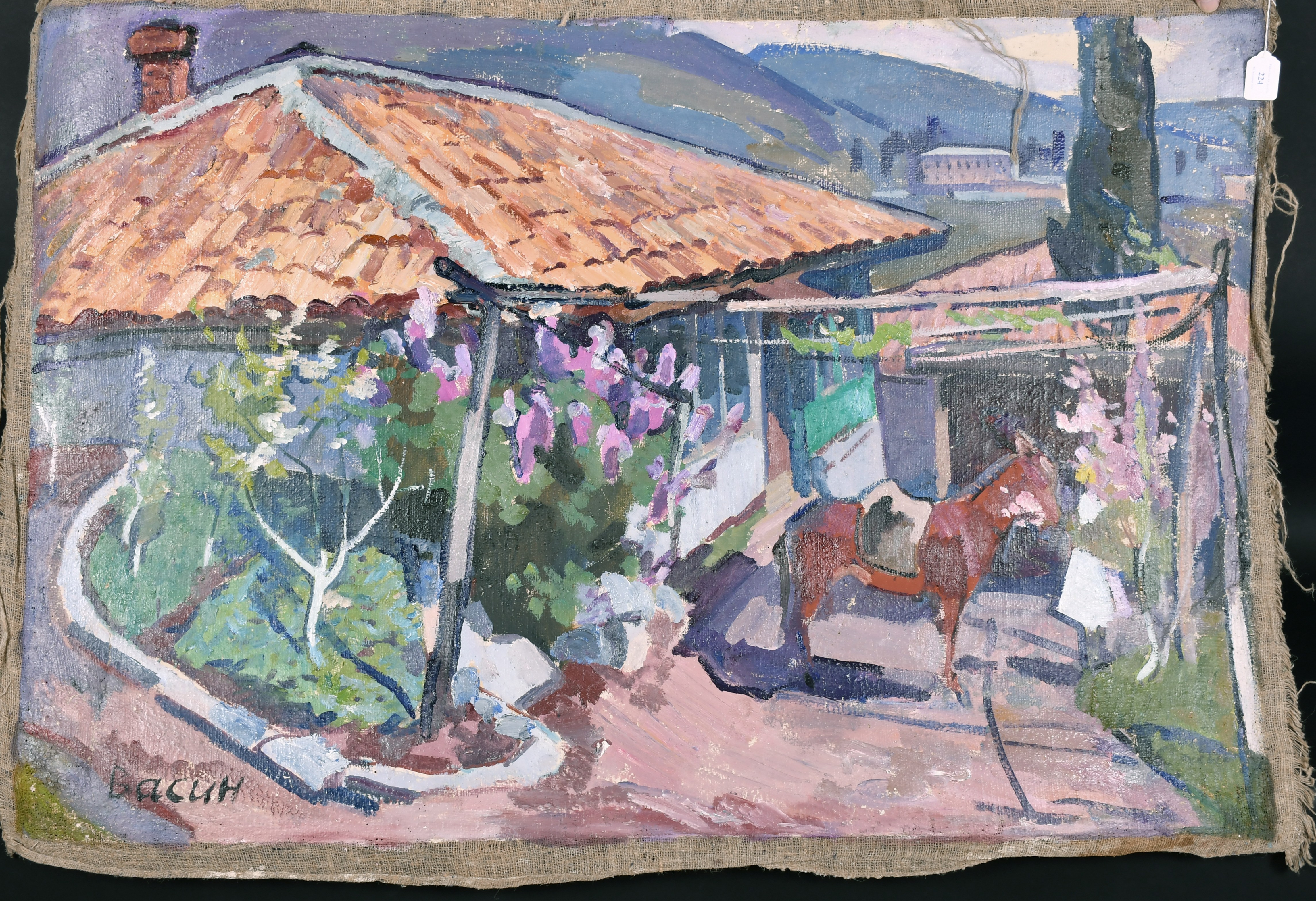 Viktor Fedorovitch Vassine (1919 - 1997) Russian. "Yard in Crimea", Oil on unstretched Canvas, - Image 2 of 4