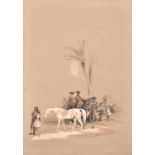 David Roberts (1796-1864) British. Figures and Horses at an Oasis possibly in Ancient Samaria,