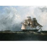 John Lynn (act.1826-1869) British. 'HMS Vernon Shortening Sail after Trial Trip', Oil on Canvas,