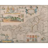 Christopher Saxton (act.c.1540-1610) British. "Cornwall", Map, amended by P Lea, 14.75" x 19.25" (