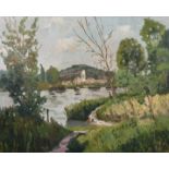 Ivor Davies (20th Century) British. A River Landscape, Oil on Board, bears a Signature and Date