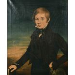 Early 19th Century English School. Portrait of a Young Man holding a Book, Oil on Canvas, 30" x