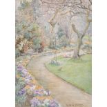 Beatrice Emma Parsons (1870-1955) British. A Spring Garden with a Thrush, Watercolour, Signed, 10" x