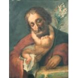 Manner of Guido Reni (1575-1642) Italian. "Saint Joseph and the Christ Child", Oil on Copper,