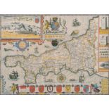 John Speed (1552-1629) British. "Cornwall", Map, framed showing verso, 15" x 20" (38 x 50.8cm)