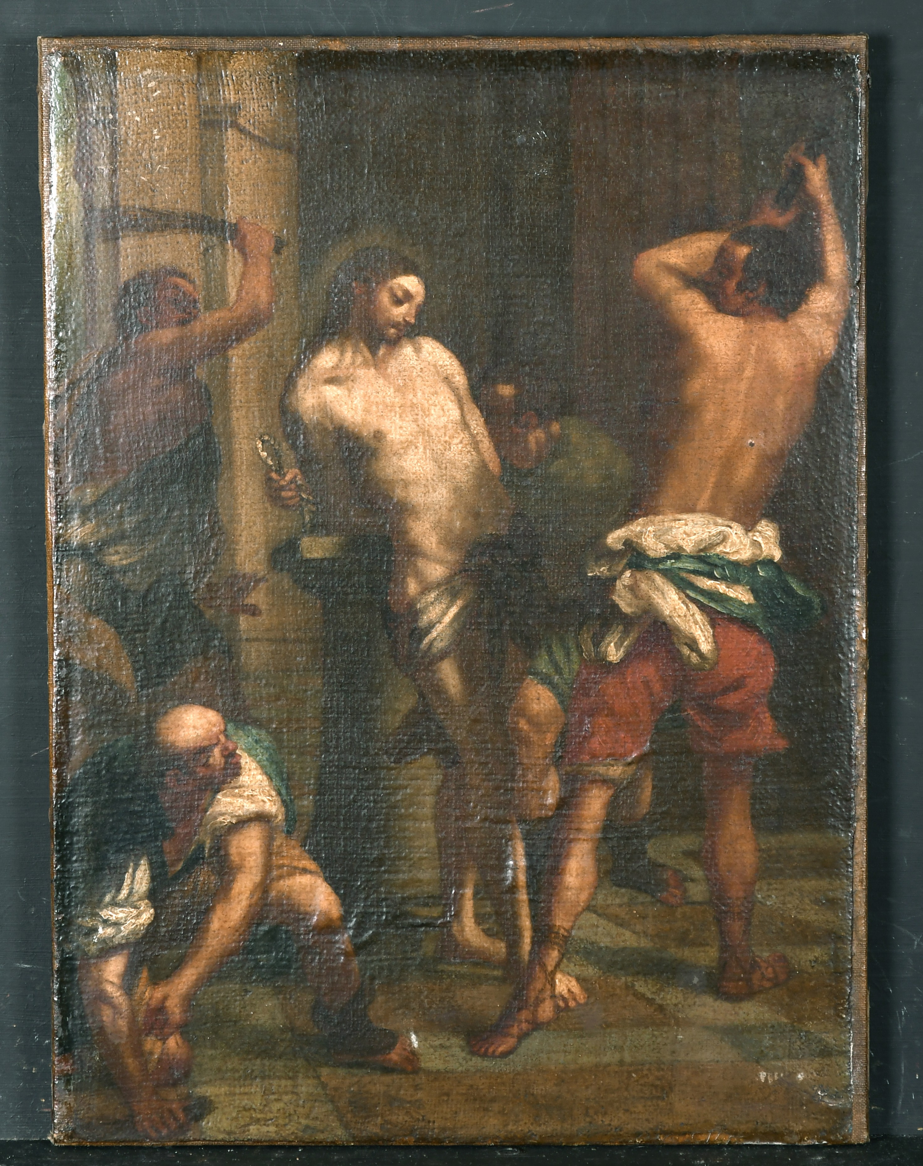 17th Century Italian School. 'The Flagellation of Christ', Oil on Canvas, Unframed, 16.25" x 12" ( - Image 2 of 3