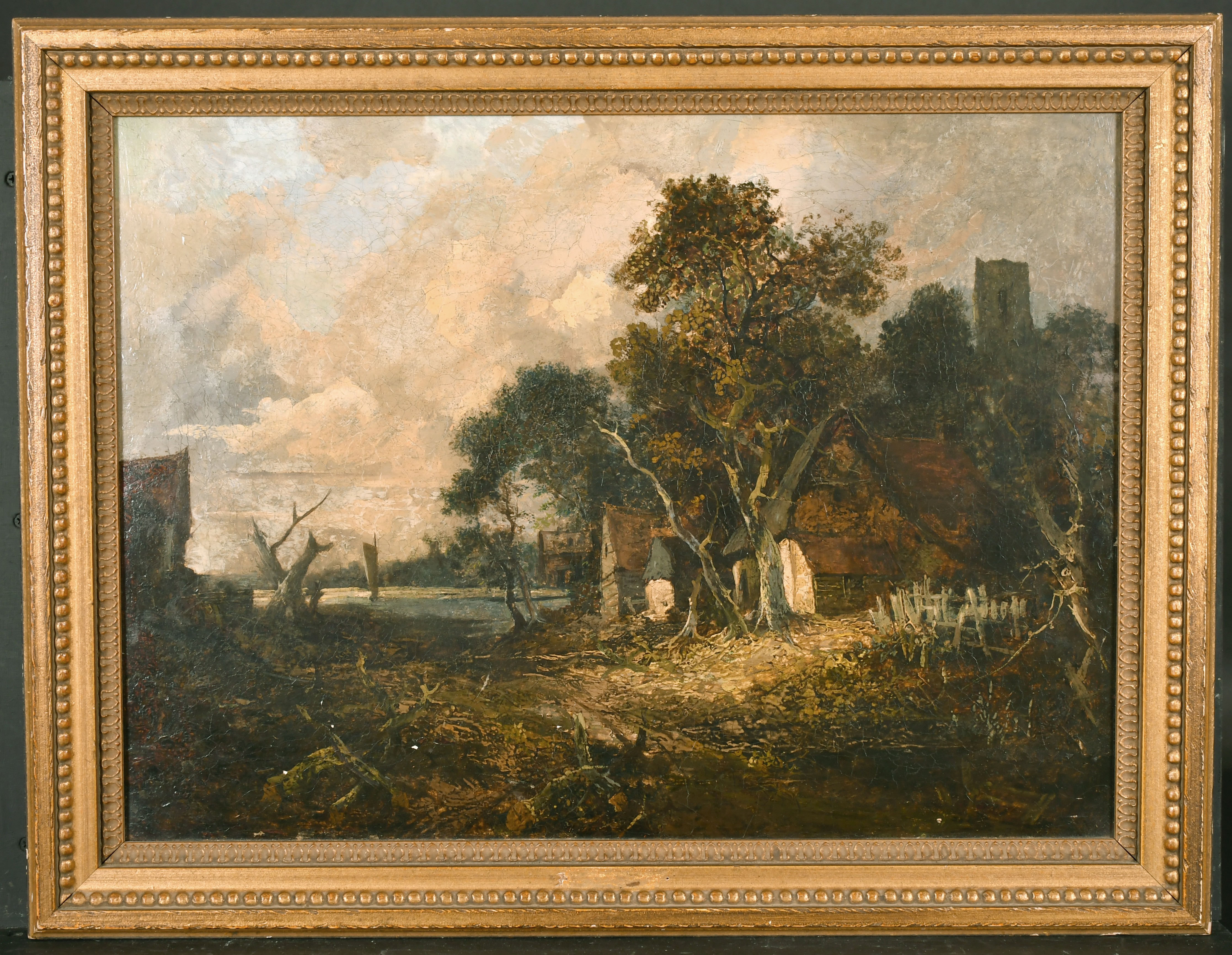 Circle of Joseph Paul (1804-1887) British. A Norwich River Landscape with Cottages, Oil on Canvas, - Image 2 of 5