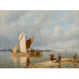 Pieter Christian Dommerson (1834-1908) Dutch. "Off Harderwyk, Holland" (Harderwijk), Oil on Panel,