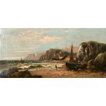 C. Richards (19th Century) British. A Coastal Scene with Beached Boats, Oil on Canvas, Signed, 12" x