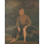Attributed to Thomas Sword Good (1789-1872) British. A Young Boy seated at the Water's Edge, Oil